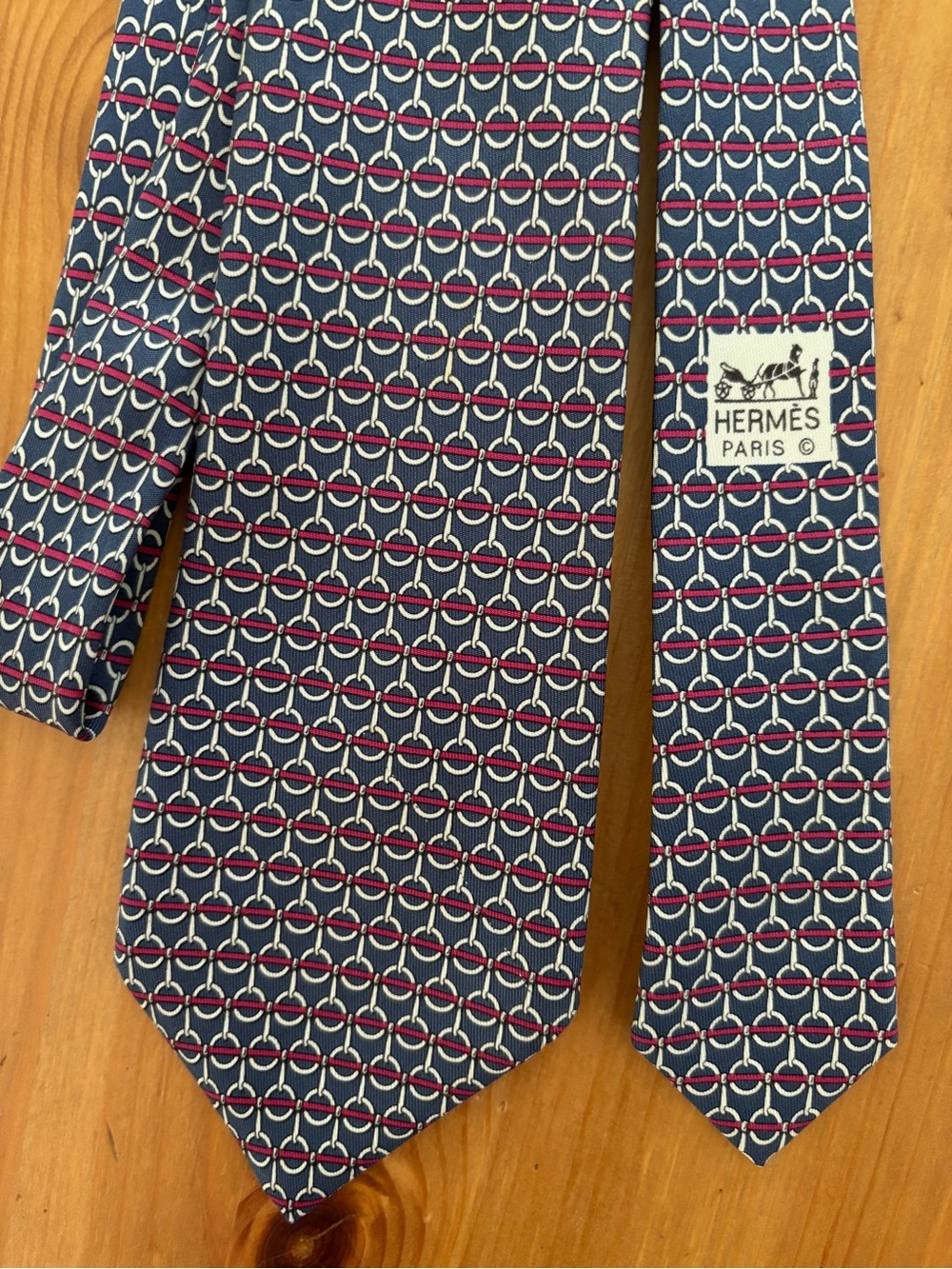 Hermès Blue Burgundy Silver Geometric Equestrian 100% Silk Mens Neck Tie 7156 FA